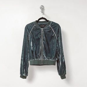 Rehab Velvet Drop Shoulder Spring Y2K Casual Track Suit Bomber Jacket Blue Small